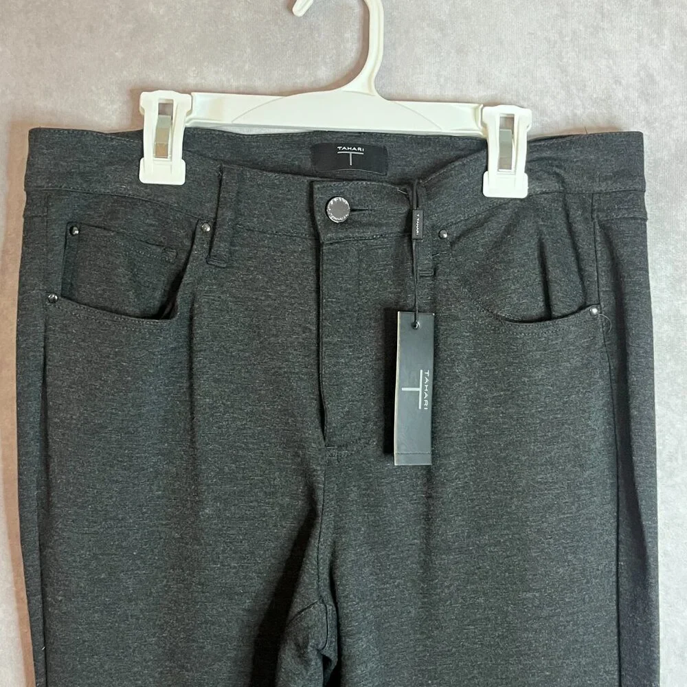 NWT Women's Tahari Charcoal grey stretch leggings Size 8 - Picture 2 of 10